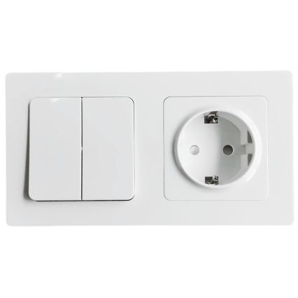 Aigostar - Interruttore doppio n. 1 e presa SCHUKO 250V con cornice bianca