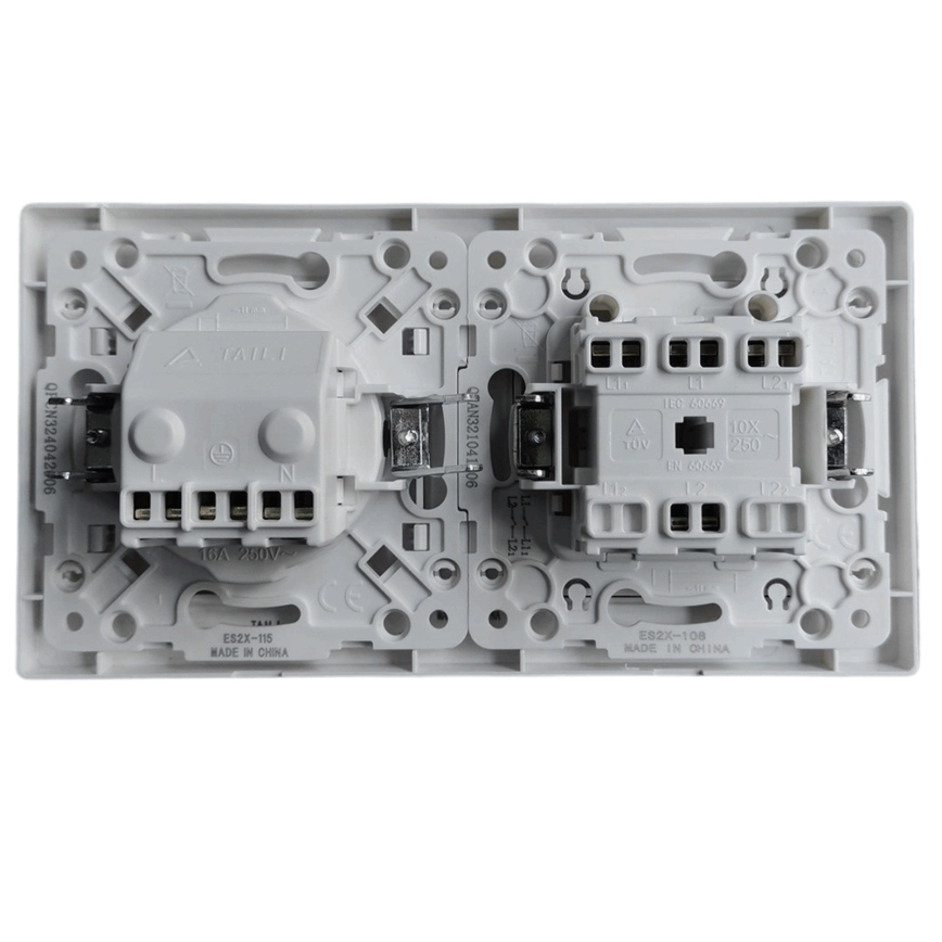 Aigostar - Interruttore doppio n. 1 e presa SCHUKO 250V con cornice bianca