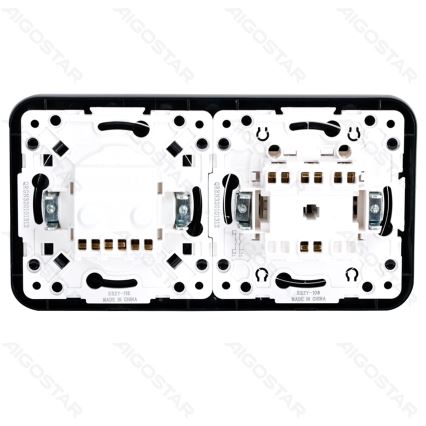 Aigostar - Interruttore doppio n. 5 e presa SCHUKO 230V con cornice nera