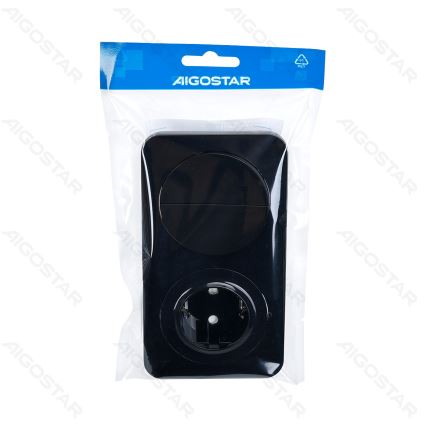 Aigostar - Interruttore doppio n. 5 e presa SCHUKO 230V con cornice nera