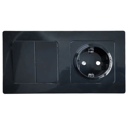 Aigostar - Interruttore doppio n. 5 e presa SCHUKO 230V con cornice nera