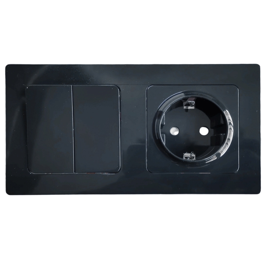 Aigostar - Interruttore doppio n. 5 e presa SCHUKO 230V con cornice nera