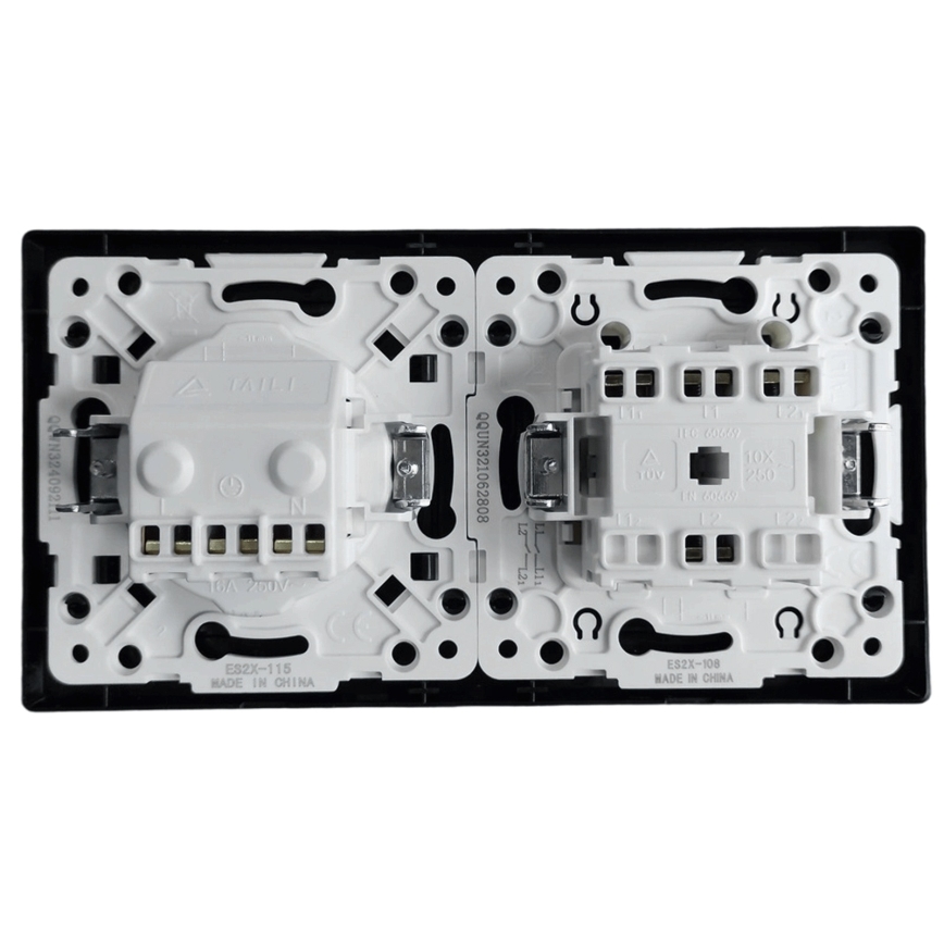 Aigostar - Interruttore doppio n. 5 e presa SCHUKO 230V con cornice nera