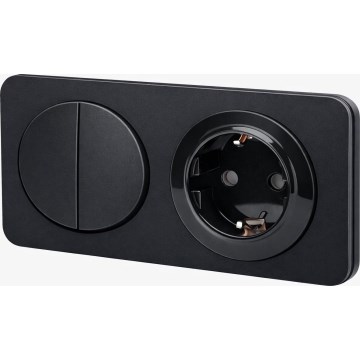 Aigostar - Interruttore doppio n. 5 e presa SCHUKO 230V con placca nera