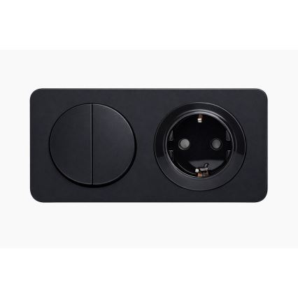 Aigostar - Interruttore doppio n. 5 e presa SCHUKO 230V con placca nera