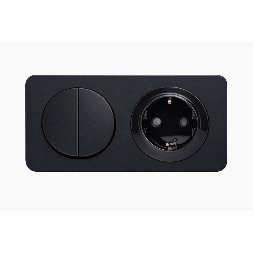 Aigostar - Interruttore doppio n. 5 e presa SCHUKO 230V con placca nera