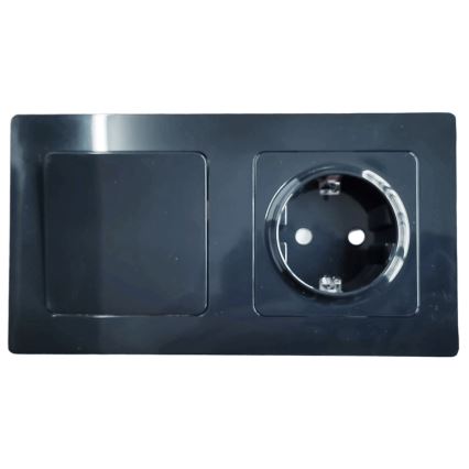 Aigostar - Interruttore doppio n. 5 e presa SCHUKO 230V con placca nera