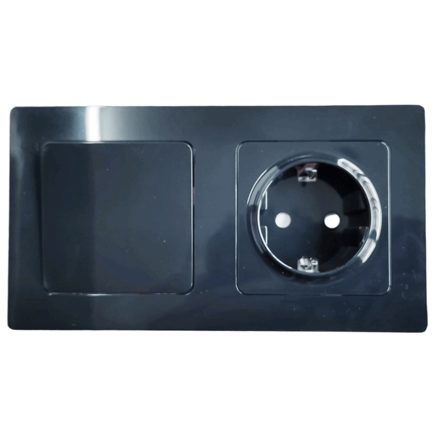Aigostar - Interruttore doppio n. 5 e presa SCHUKO 230V con placca nera
