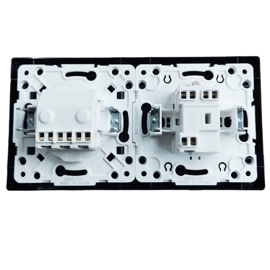 Aigostar - Interruttore doppio n. 5 e presa SCHUKO 230V con placca nera