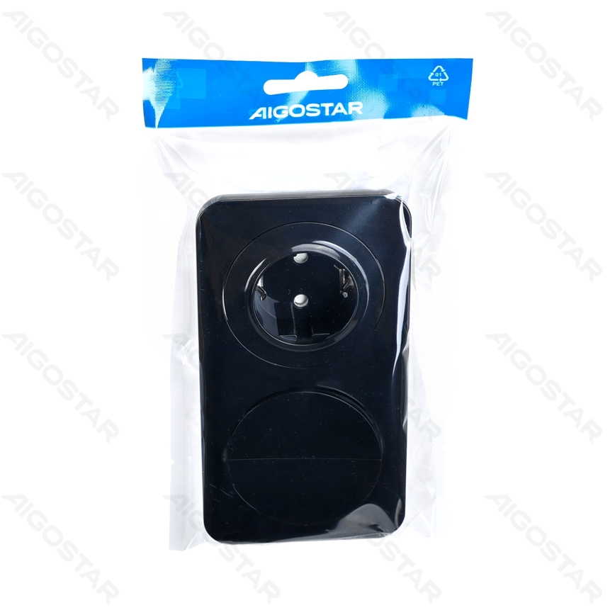 Aigostar - Interruttore doppio n. 6+6 e presa SCHUKO 230 con cornice, nero