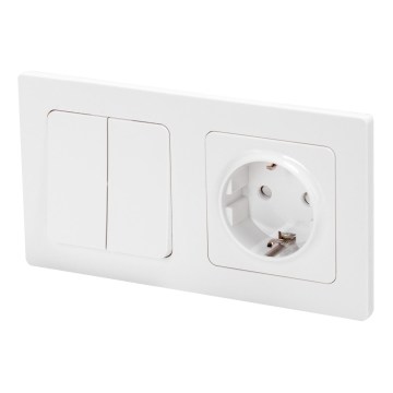 Aigostar - Interruttore doppio n. 6 + 6 e presa SCHUKO 250V con cornice bianca