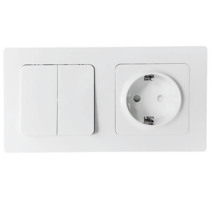 Aigostar - Interruttore doppio n. 6 + 6 e presa SCHUKO 250V con cornice bianca