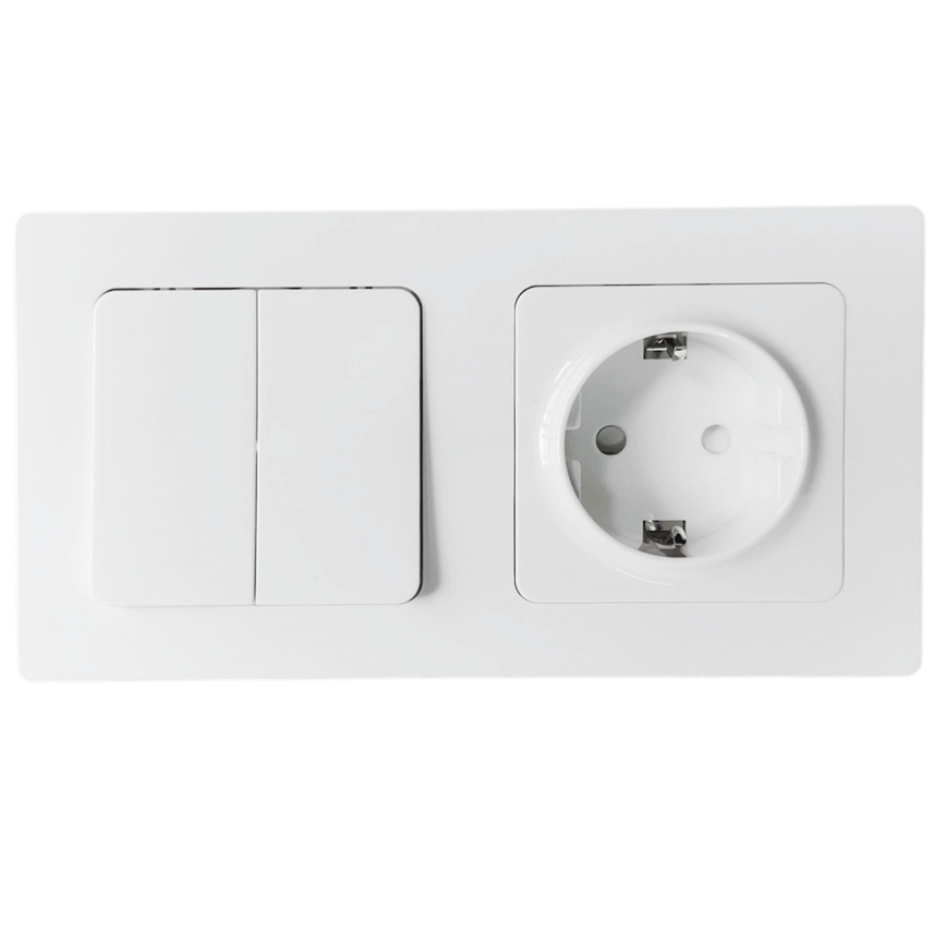 Aigostar - Interruttore doppio n. 6 + 6 e presa SCHUKO 250V con cornice bianca