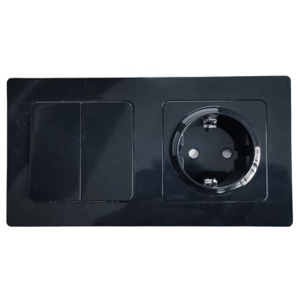 Aigostar - Interruttore doppio n. 6 e presa SCHUKO 230V con placca nera