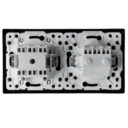 Aigostar - Interruttore doppio n. 6 e presa SCHUKO 230V con placca nera