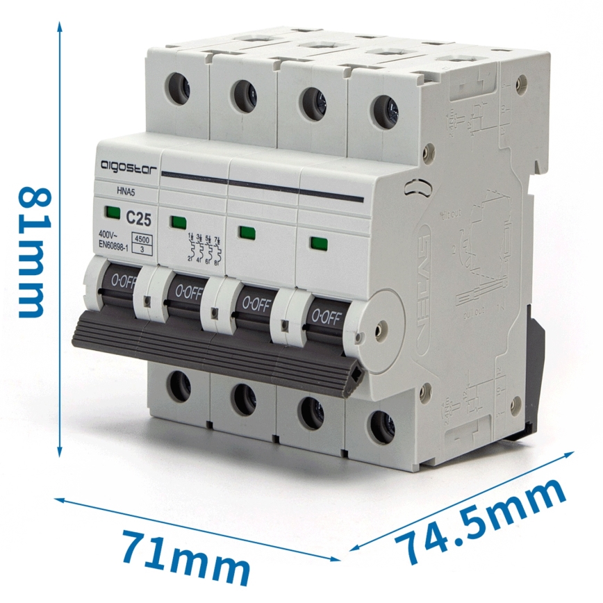 Aigostar - Interruttore magnetotermico 4 poli 4P-25A-C 400V
