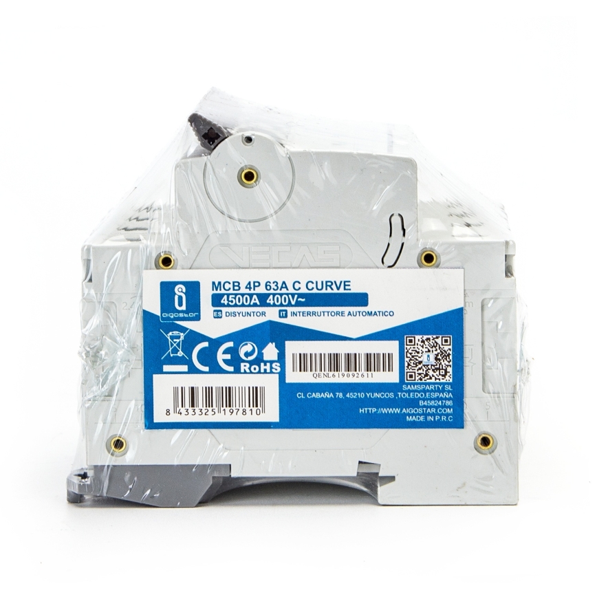 Aigostar - Interruttore magnetotermico 4 poli 4P-63A-C 400V