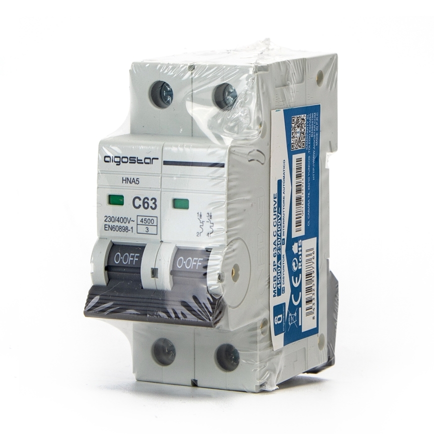 Aigostar - Interruttore magnetotermico bipolare a 2 fasi 2P-50A-C 230-400V