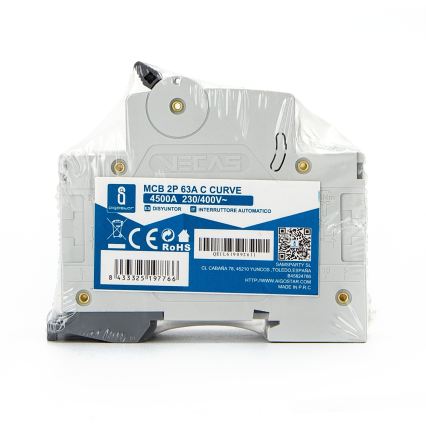 Aigostar - Interruttore magnetotermico bipolare a 2 fasi 2P-50A-C 230-400V