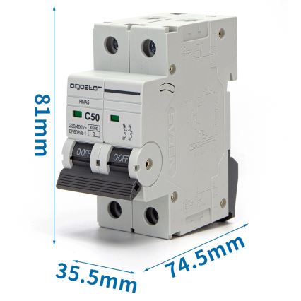 Aigostar - Interruttore magnetotermico bipolare a 2 fasi 2P-50A-C 230-400V