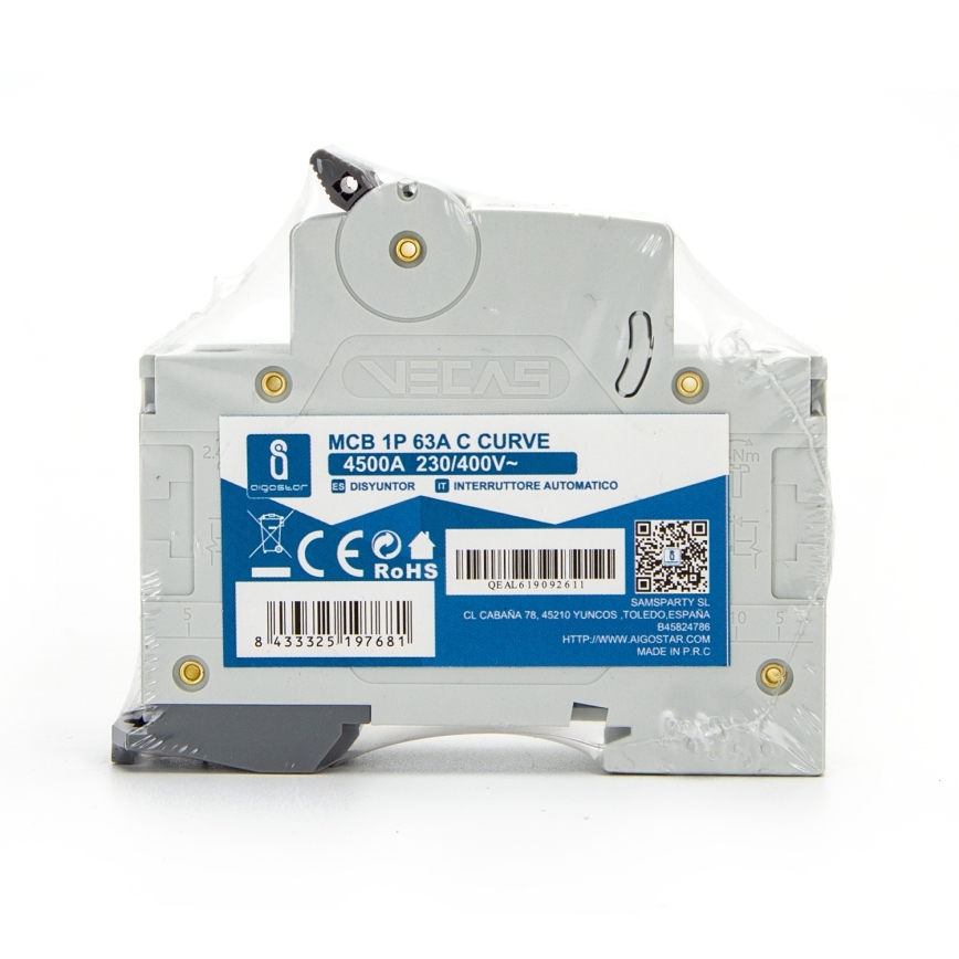 Aigostar - Interruttore magnetotermico monofase 1P-63A-C 230-400V