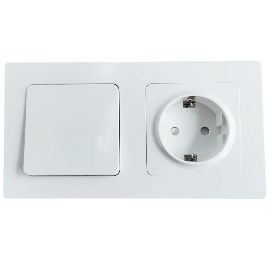 Aigostar - Interruttore singolo n. 1 e presa SCHUKO 250V con cornice bianca