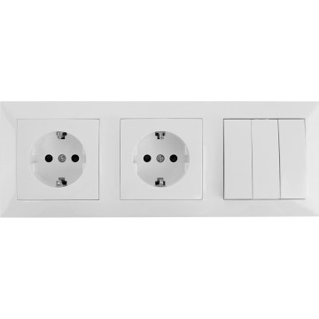 Aigostar - Interruttore triplo n. 3 e 2 prese Schuko 230 V con cornice, bianco