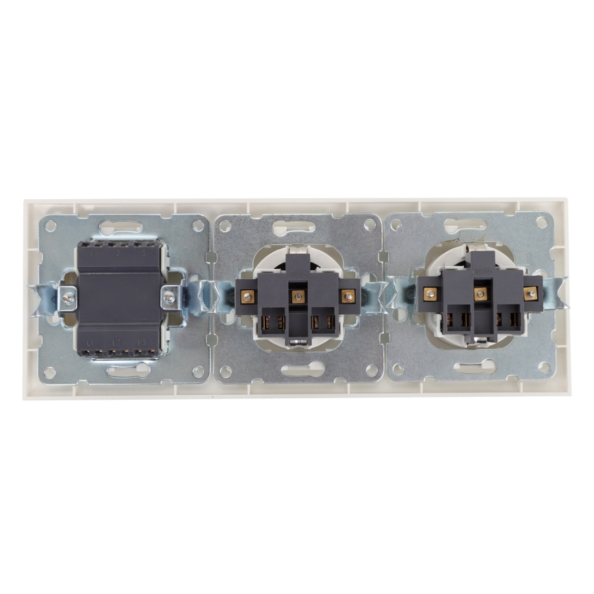 Aigostar - Interruttore triplo n. 3 e 2 prese Schuko 230 V con cornice, bianco