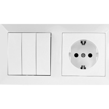 Aigostar - Interruttore triplo n. 3 e presa SCHUKO 230 V con placca bianco