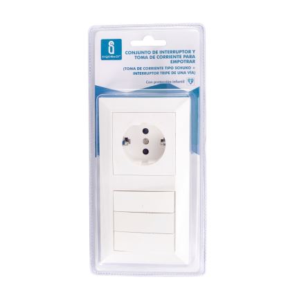 Aigostar - Interruttore triplo n. 3 e presa SCHUKO 230 V con placca bianco