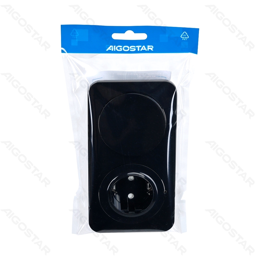 Aigostar - Interruttore unipolare n. 1 e presa SCHUKO 230 V con cornice, nero