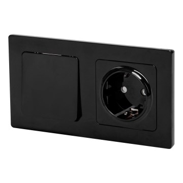 Aigostar - Interruttore unipolare n. 1 e presa SCHUKO 230 V con placca nera
