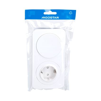 Aigostar - Interruttore unipolare n. 1 e presa SCHUKO 230V con placca bianca
