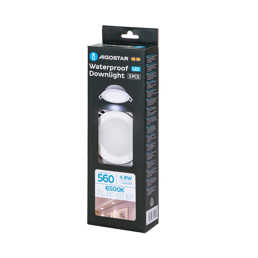 Aigostar - KIT 3x Faretto da incasso LED per bagno LED/4,8W/230V IP65 bianco