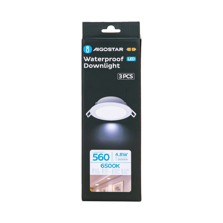 Aigostar - KIT 3x Faretto da incasso LED per bagno LED/4,8W/230V IP65 bianco