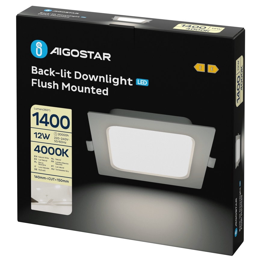 Aigostar - Lampada a incasso LED/12W/230V 4000K 17,5x17,5 cm bianca