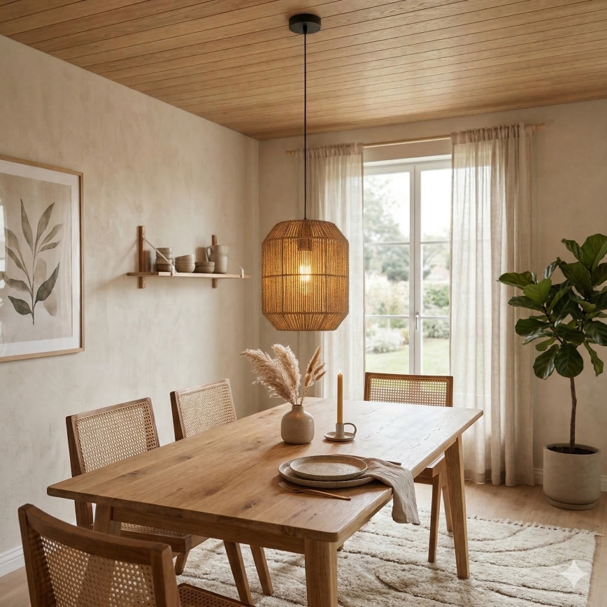 Aigostar - Lampada a sospensione con cavo 1xE27/60W/230V beige, Ø 23 cm