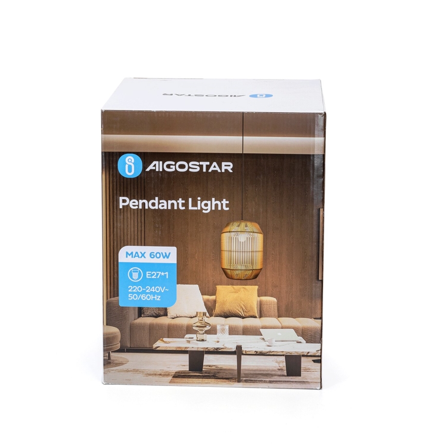 Aigostar - Lampada a sospensione con cavo 1xE27/60W/230V beige, Ø 23 cm