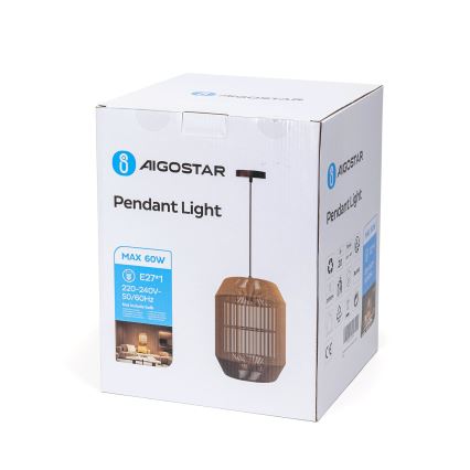 Aigostar - Lampada a sospensione con cavo 1xE27/60W/230V beige, Ø 23 cm
