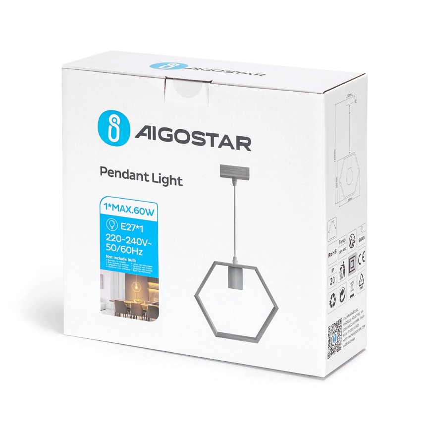 Aigostar - Lampada a sospensione in legno su cavo 1xE27/60W/230V pino