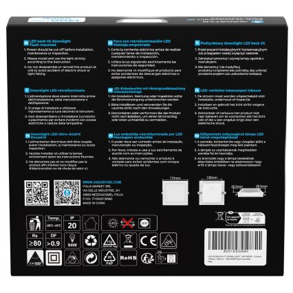 Aigostar - Lampada da incasso LED/12W/230V 6500K 17,5x17,5 cm bianca