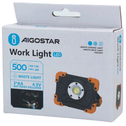 Aigostar - Lampada da lavoro LED/5W/3xAA 6500K IP44