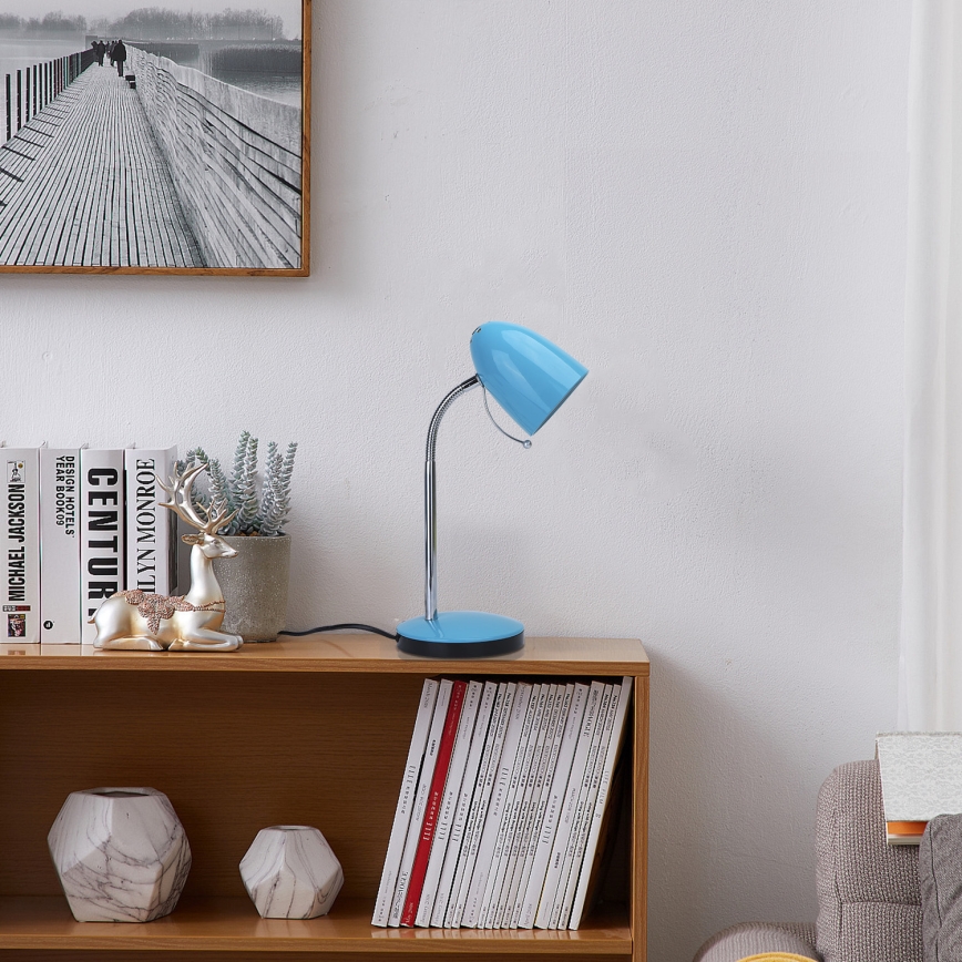 Aigostar - Lampada da tavolo 1xE27/36W/230V blu/cromo lucido