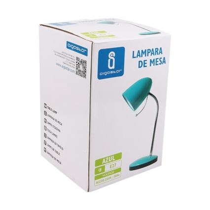 Aigostar - Lampada da tavolo 1xE27/36W/230V blu/cromo lucido