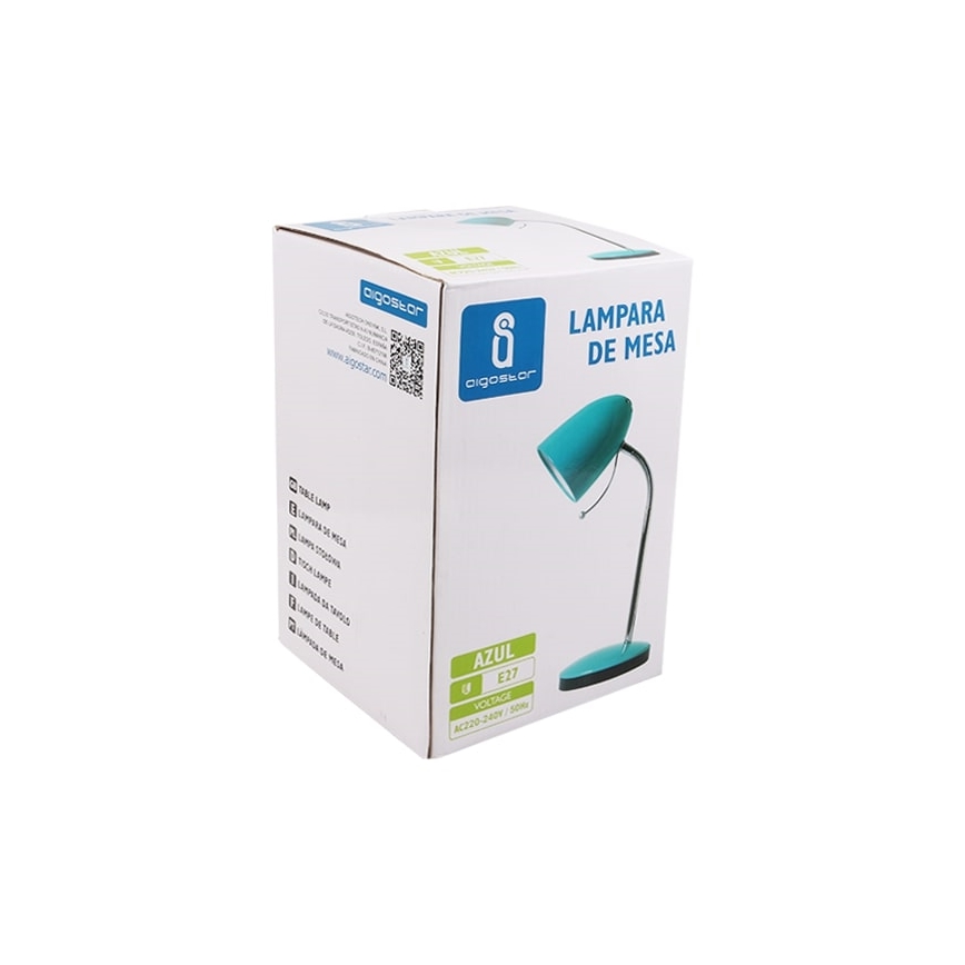 Aigostar - Lampada da tavolo 1xE27/36W/230V blu/cromo lucido