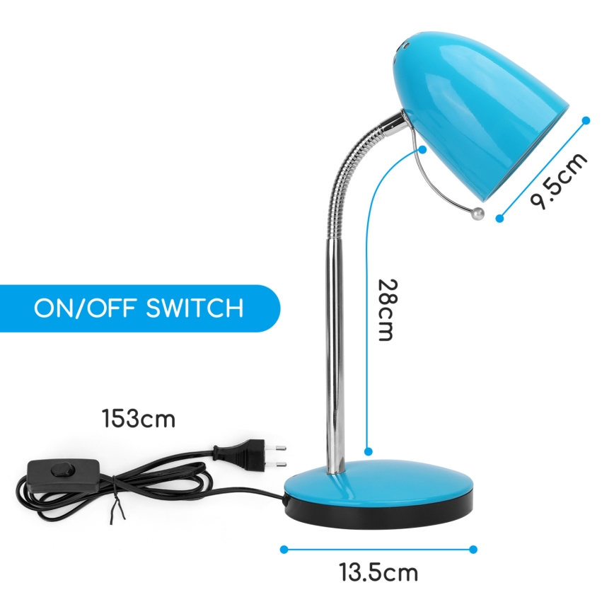 Aigostar - Lampada da tavolo 1xE27/36W/230V blu/cromo lucido