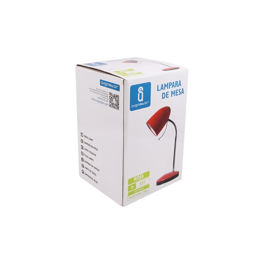 Aigostar - Lampada da tavolo 1xE27/36W/230V rosso/cromo lucido