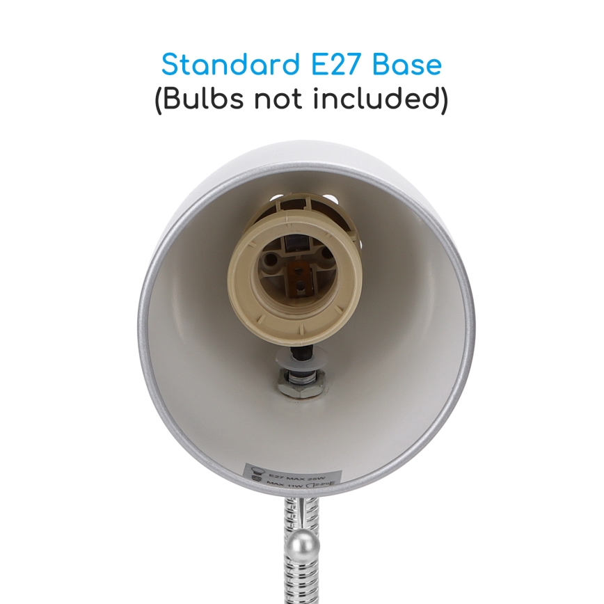 Aigostar -  Lampada da tavolo con morsetto 1xE27/11W/230V argento/cromo lucido