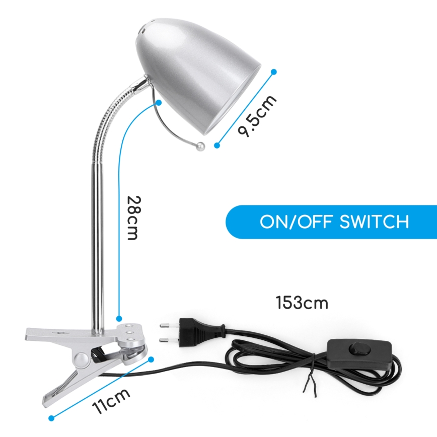 Aigostar -  Lampada da tavolo con morsetto 1xE27/11W/230V argento/cromo lucido
