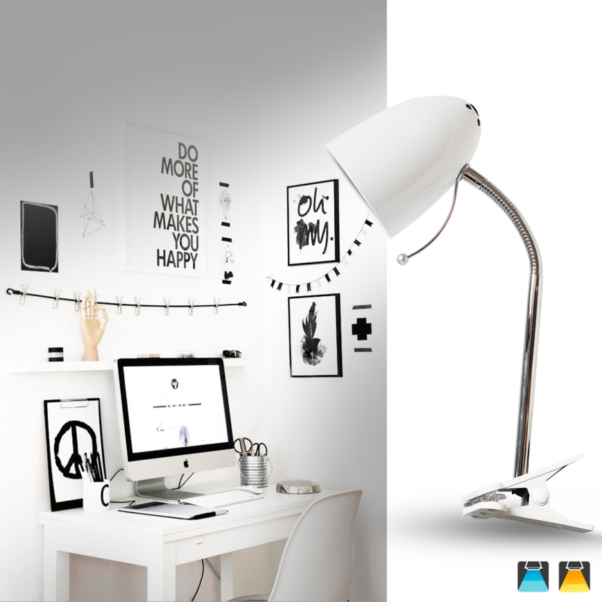 Aigostar -  Lampada da tavolo con morsetto 1xE27/11W/230V bianco/cromo lucido